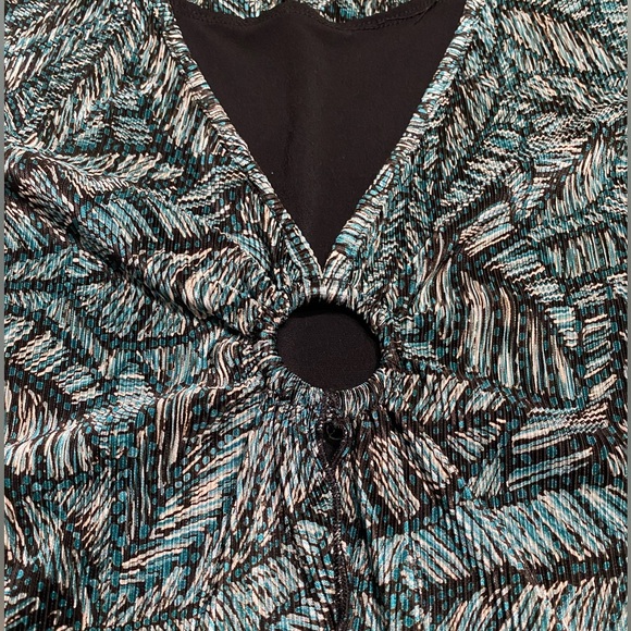 Connected Apparel Blouse Shoulder Pads Vintage 90s Black Turquoise Women’s 8 - Picture 2 of 9